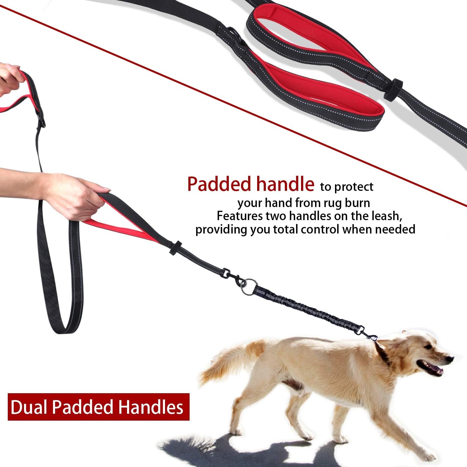Double Dog Leash, 360° Swivel No Tangle Dog Walking Leash for 2 Dogs up to 200Lbs, Comfortable Adjustable Dual Padded Handles