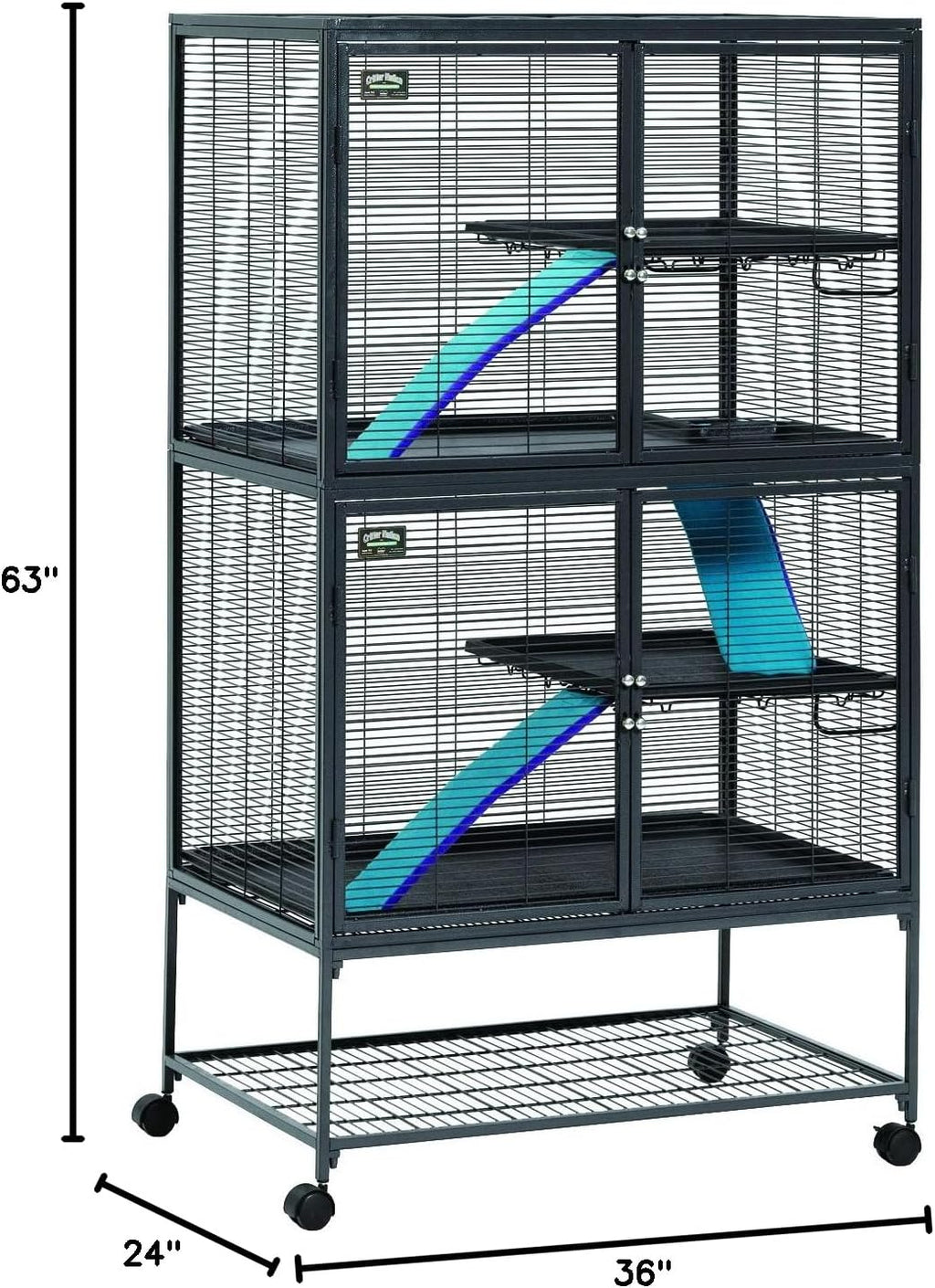 Critter Nation Double Unit Small Animal Cage, 4 Tiers, Includes Pan, Shelf, Ramp & Cover, for Rats, Ferrets, Chinchillas, Sugar Gliders