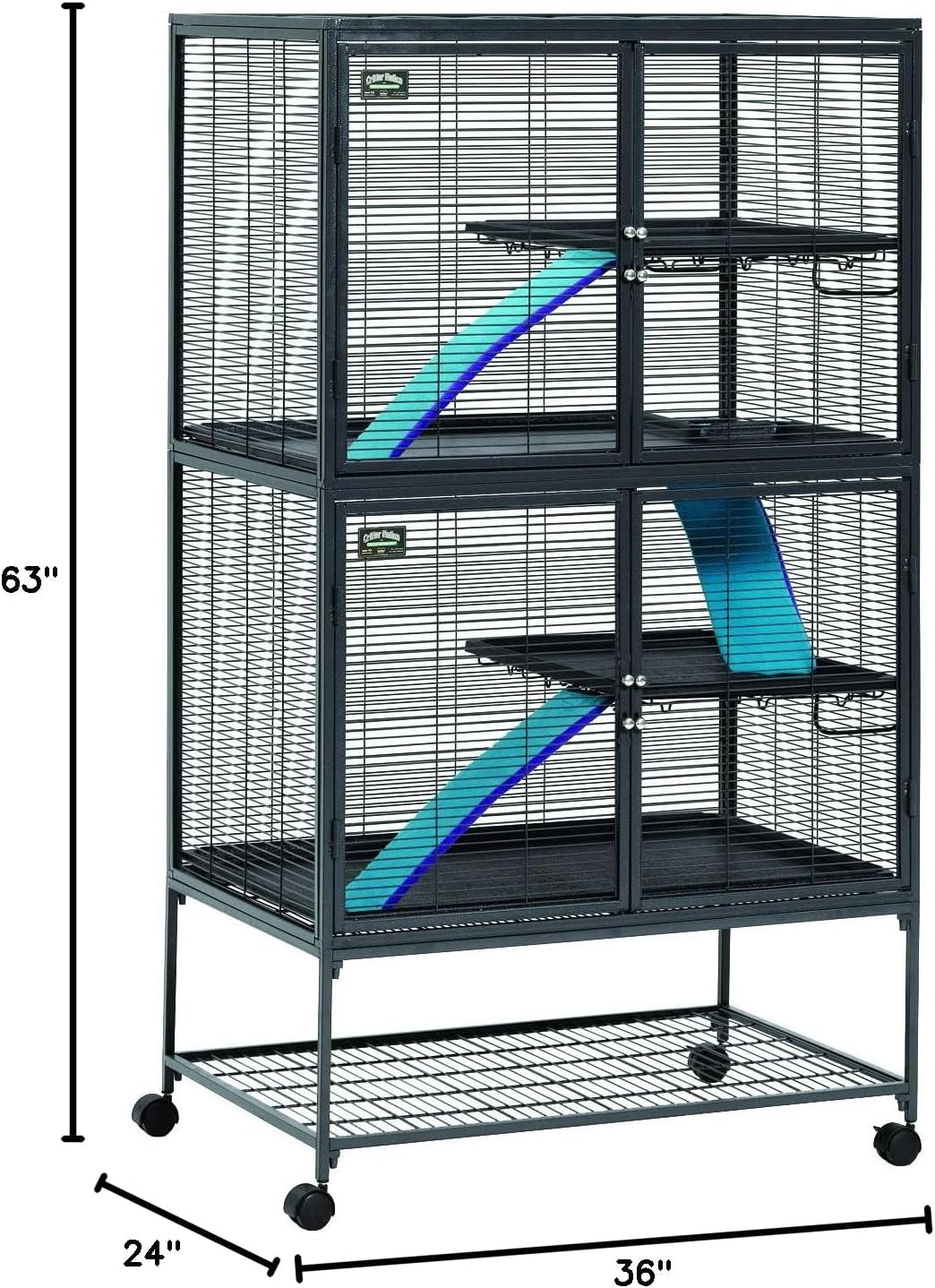 Critter Nation Double Unit Small Animal Cage, 4 Tiers, Includes Pan, Shelf, Ramp & Cover, for Rats, Ferrets, Chinchillas, Sugar Gliders