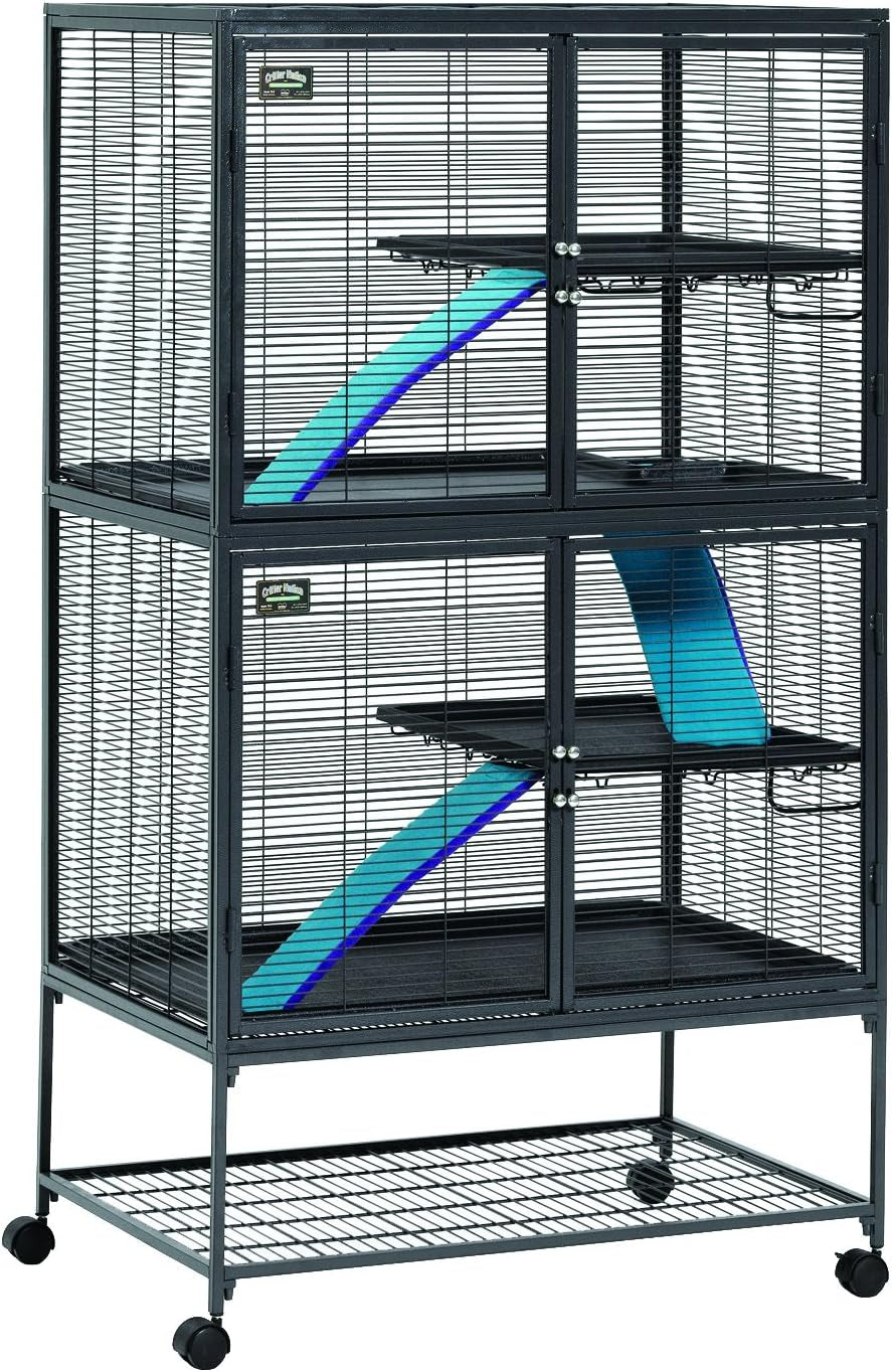 Critter Nation Double Unit Small Animal Cage, 4 Tiers, Includes Pan, Shelf, Ramp & Cover, for Rats, Ferrets, Chinchillas, Sugar Gliders