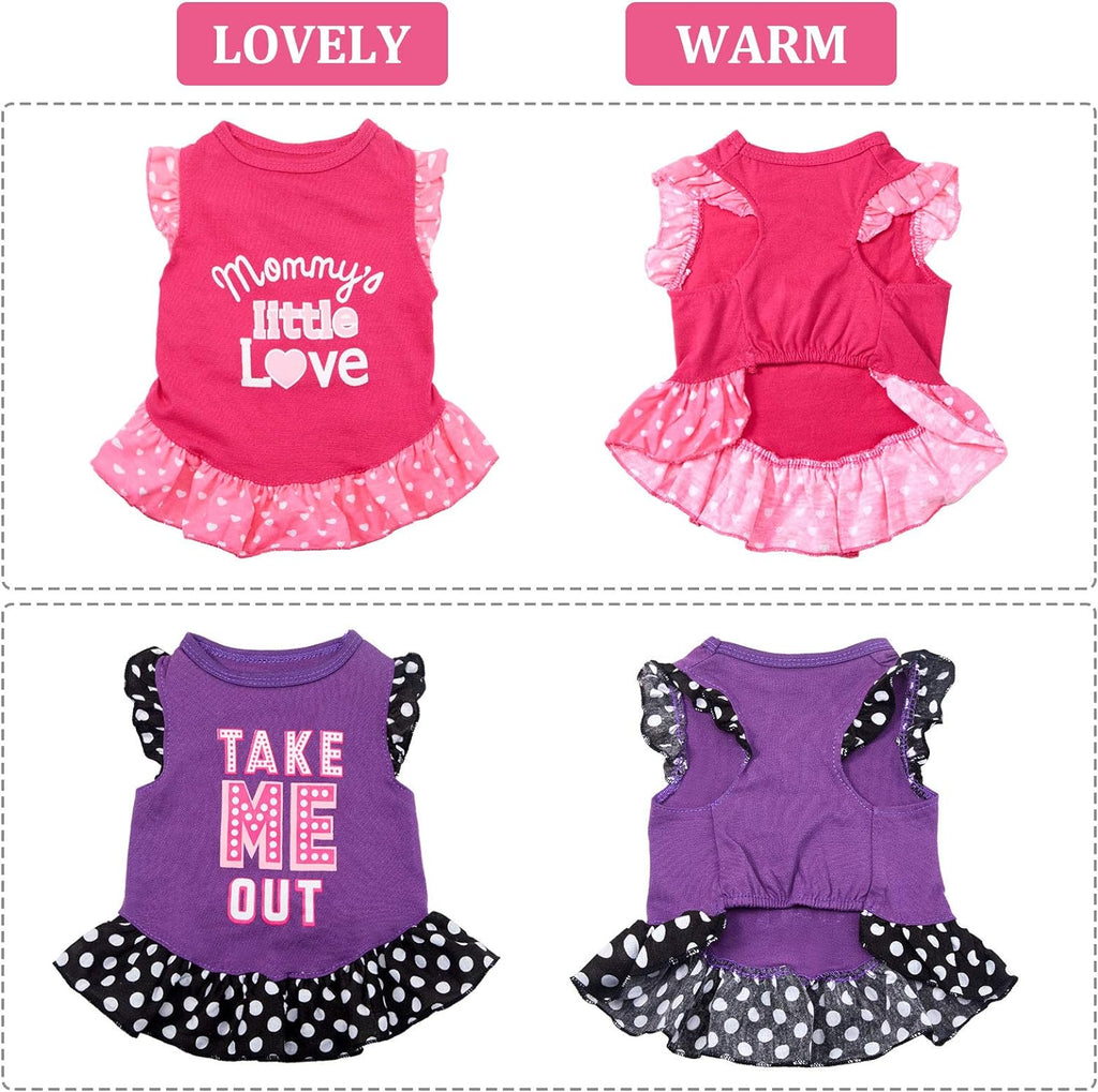 2 Pieces Dog Dresses for Dogs Cute Girl Female Pet Dress Mommy Puppy Shirt Skirt Dresses Pet Summer Clothes Apparel for Cats(Love and Me,Medium)