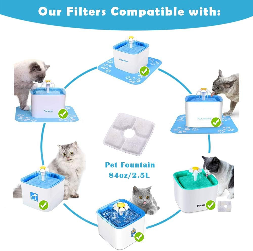 8-Pack Cat Water Fountain Filter, Replacement Fountain Filters for Square 84Oz/2.5L Automatic Pet Fountain Cat Water Fountain