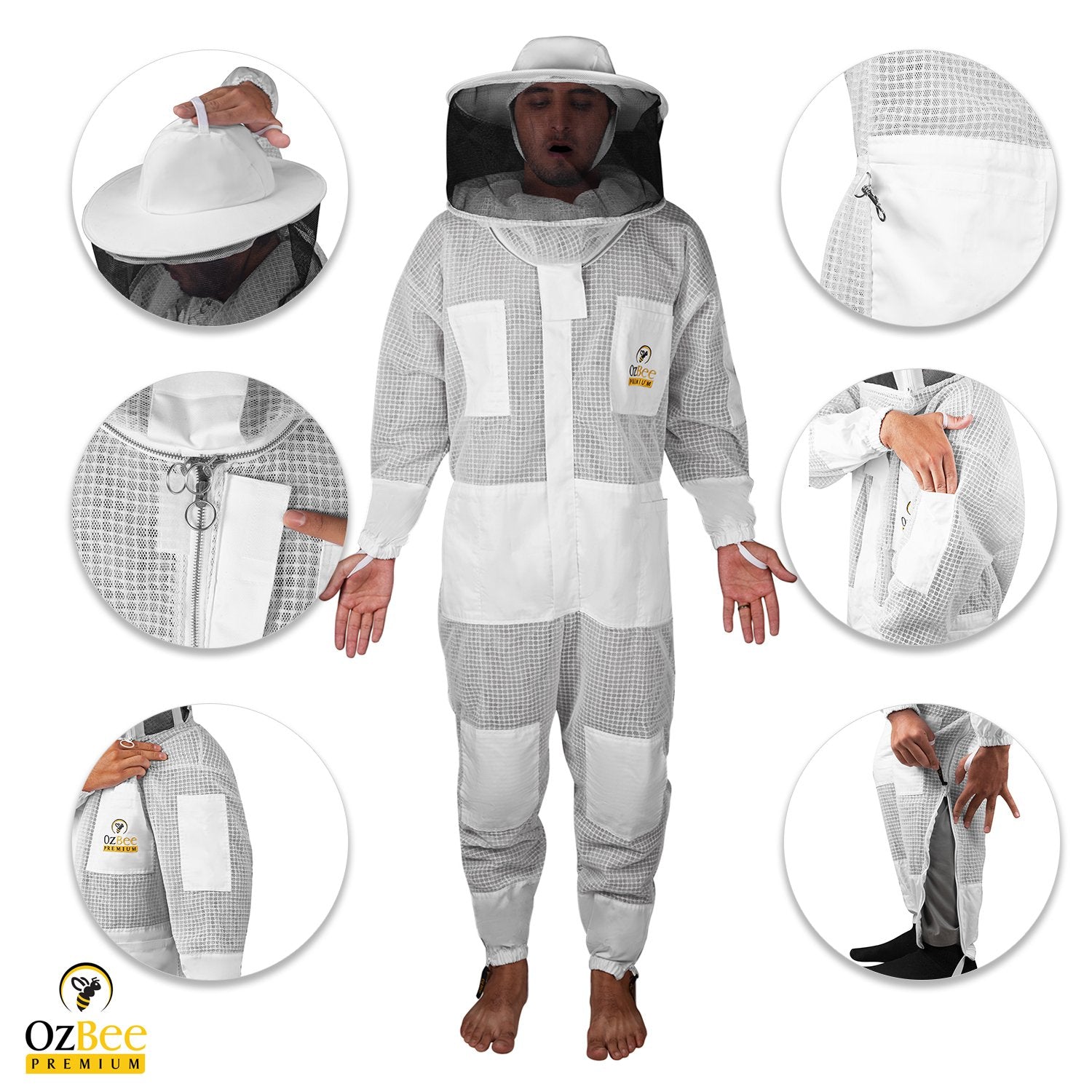 Beekeeping Starter Kit With Premium Beehive, Beekeeping Tools, OZ Bee Premium 3 Layer Mesh Ventilated Round Head Suit Protective Gear-3